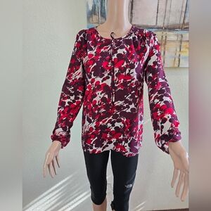 J. Crew Red Poppy Floral Print Long Sleeve Blouse Small